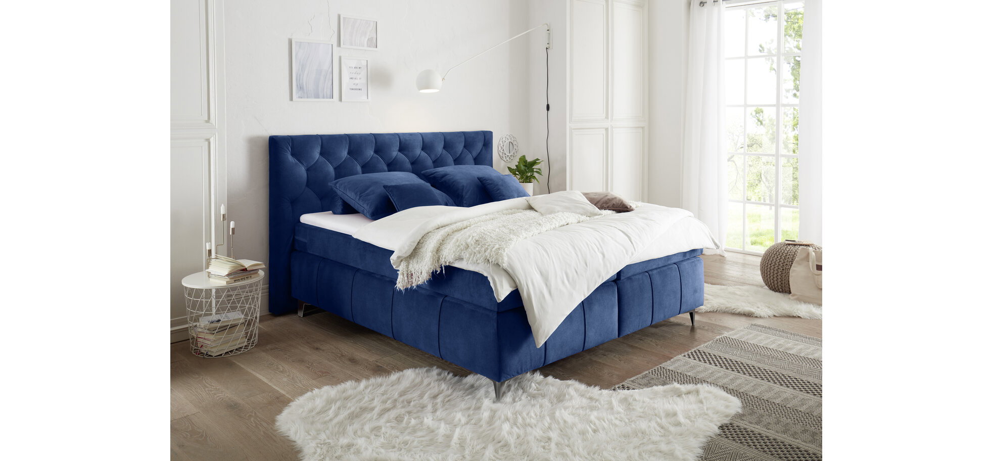 Boxspringbett- Liegefläche ca. 180x200 cm, Stoff, Dunkelblau – Bild 2
