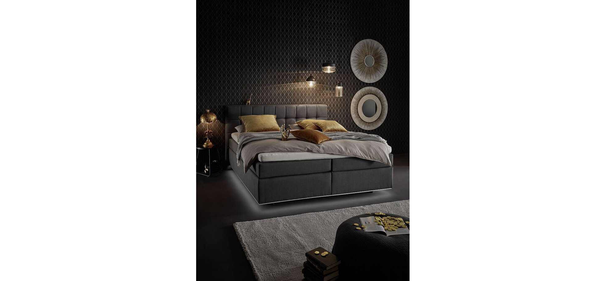 Boxspringbett HAJA- Liegefläche ca. 180x200 cm, Stoff, Dunkelgrau – Bild 2