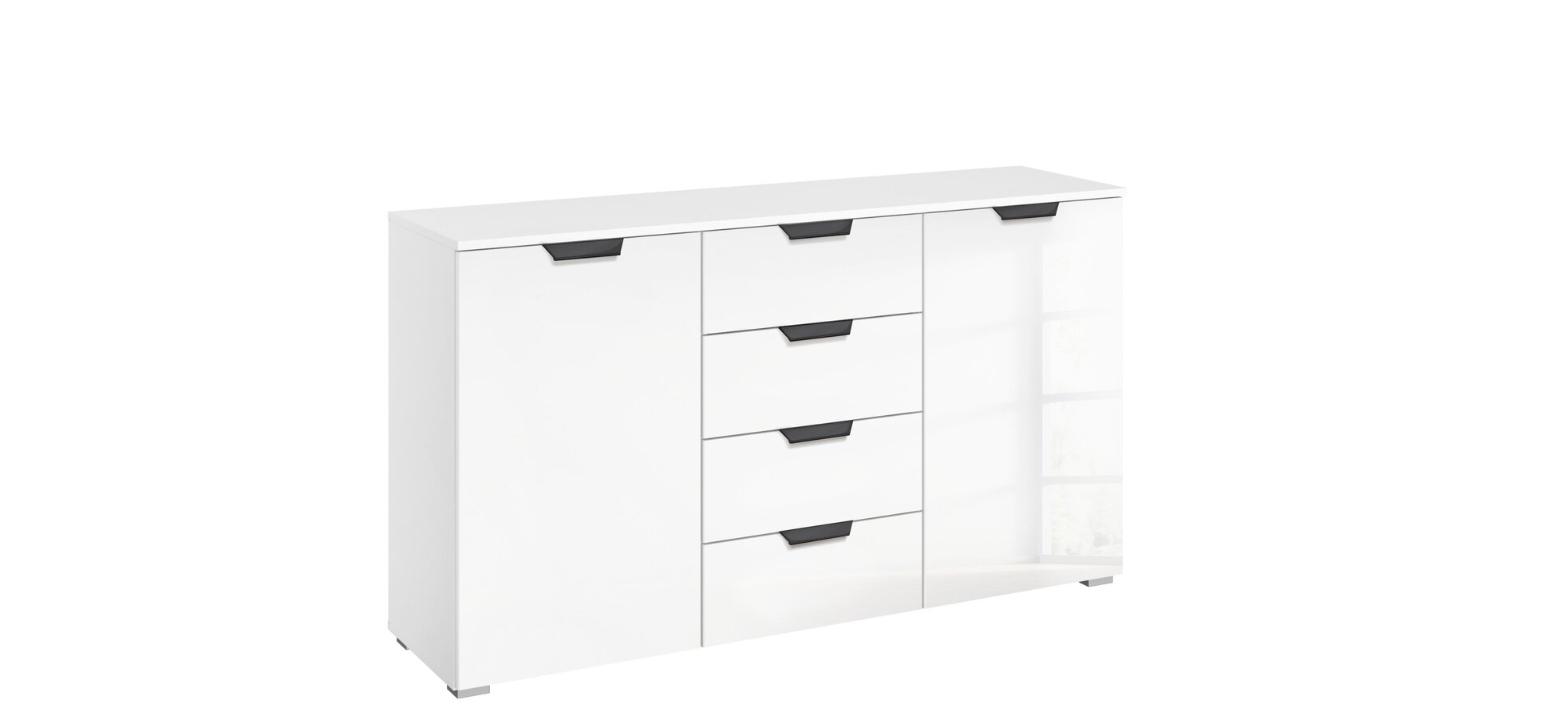 Kommode ROMED- Korpus Alpinweiß, Glasfronten Weiß, 2 Türen, 4 Schüben