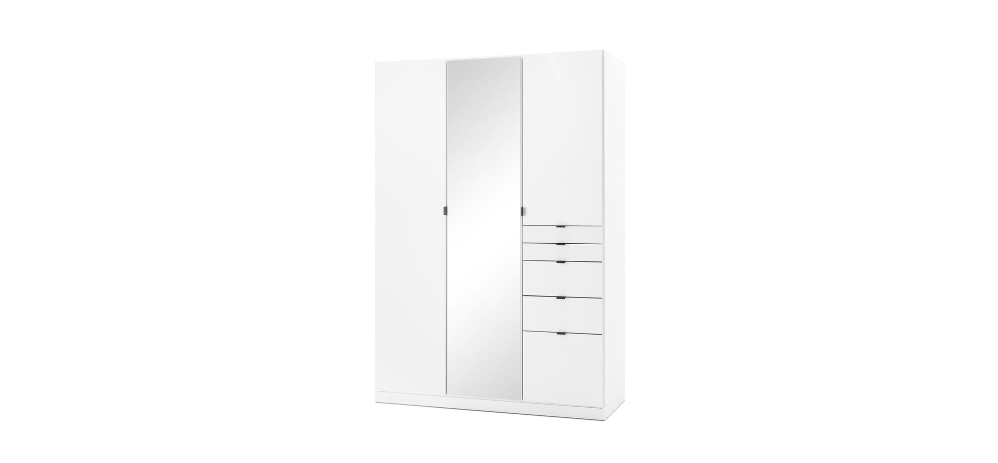 Drehtürenschrank ROVANO - Weiß, 3 Türen, 1 Spiegeltür