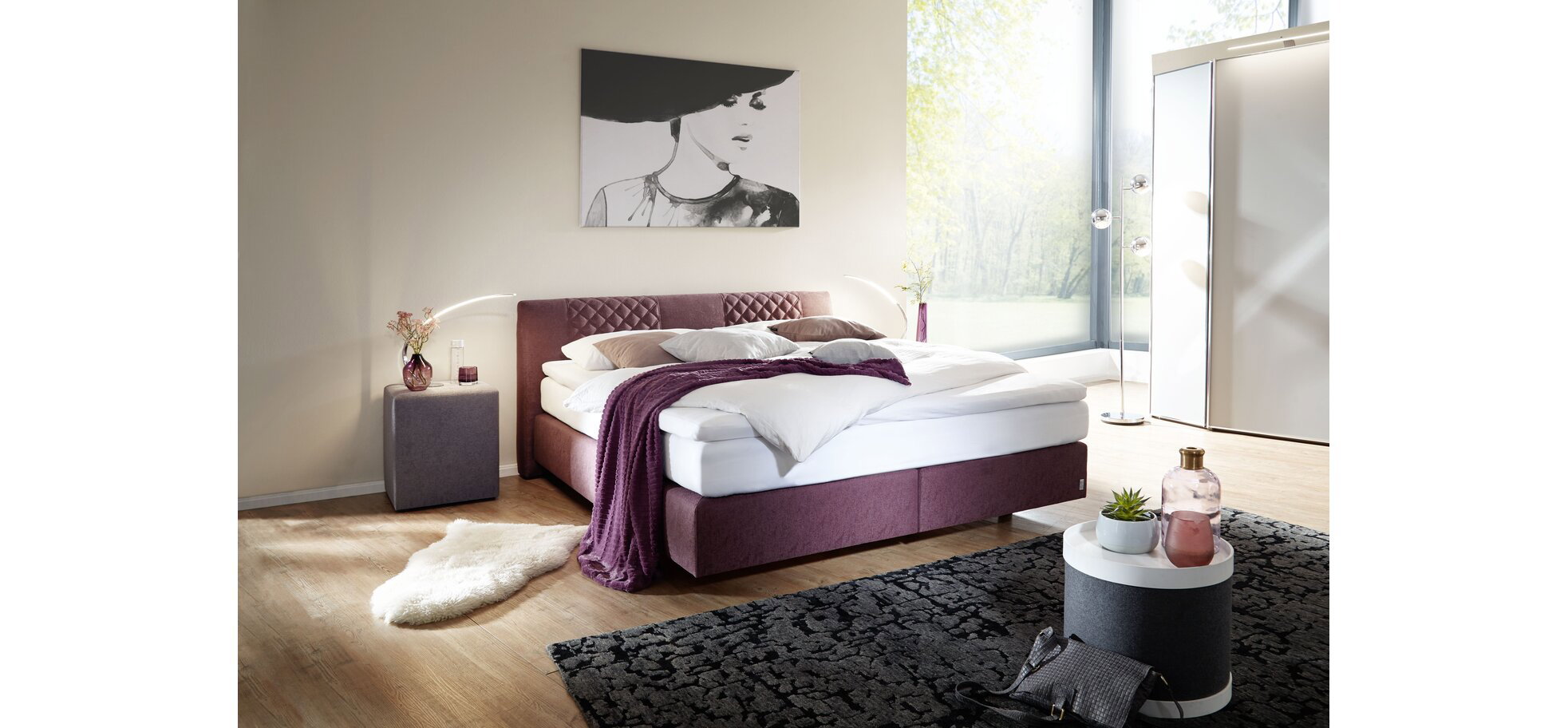 Boxspringbett EM Venezia Stoff braunrot – Bild 2