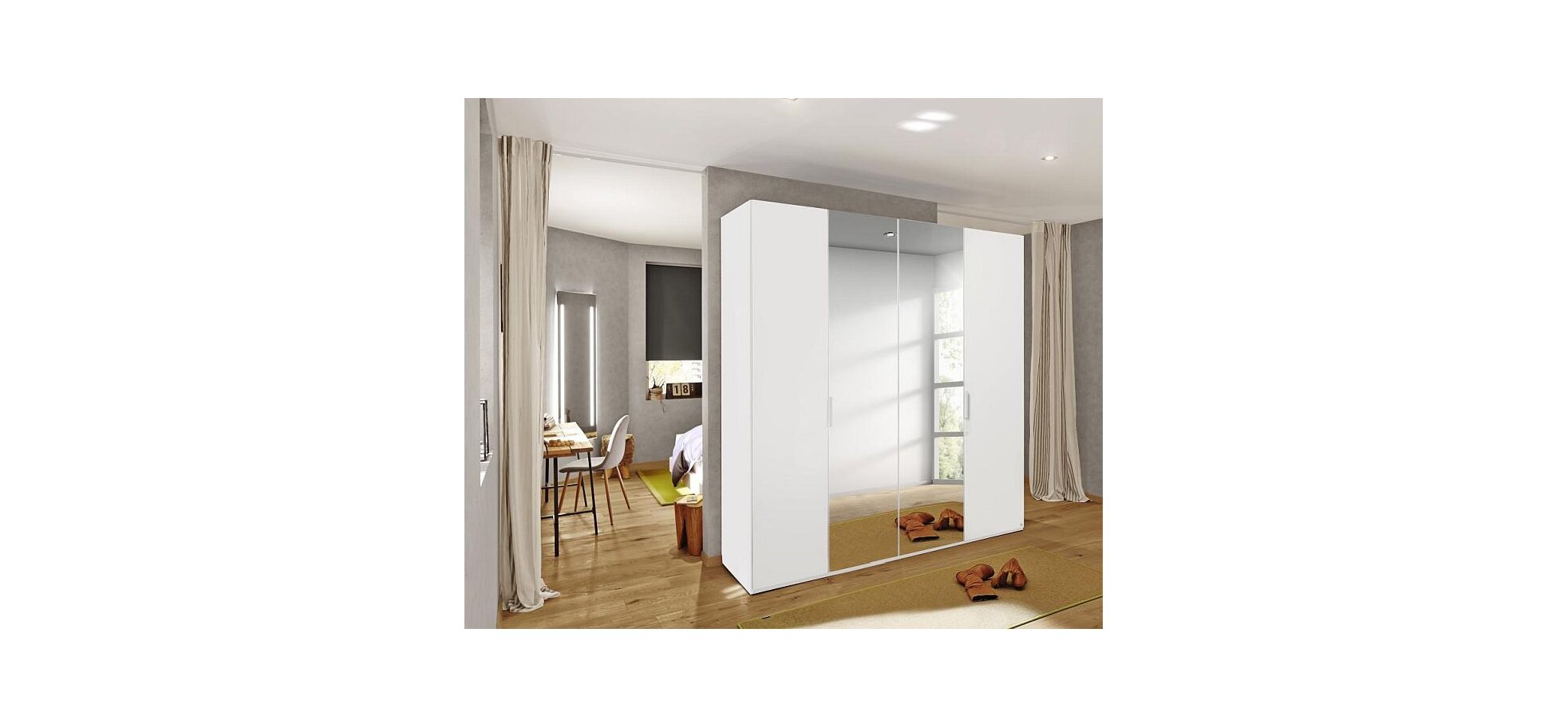 Drehtürenschrank ROVERO- B ca. 181 cm, Weiß, 2 Spiegeltüren – Bild 2