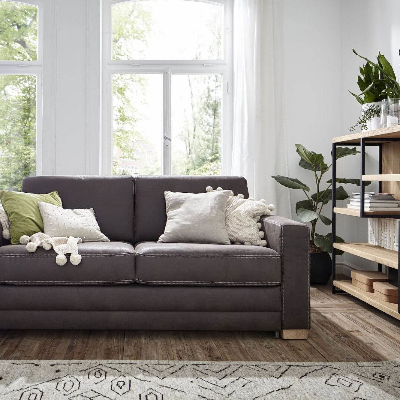 Schlafsofa Lakeville von natura Home, braune Microfaser, Füße aus Holz