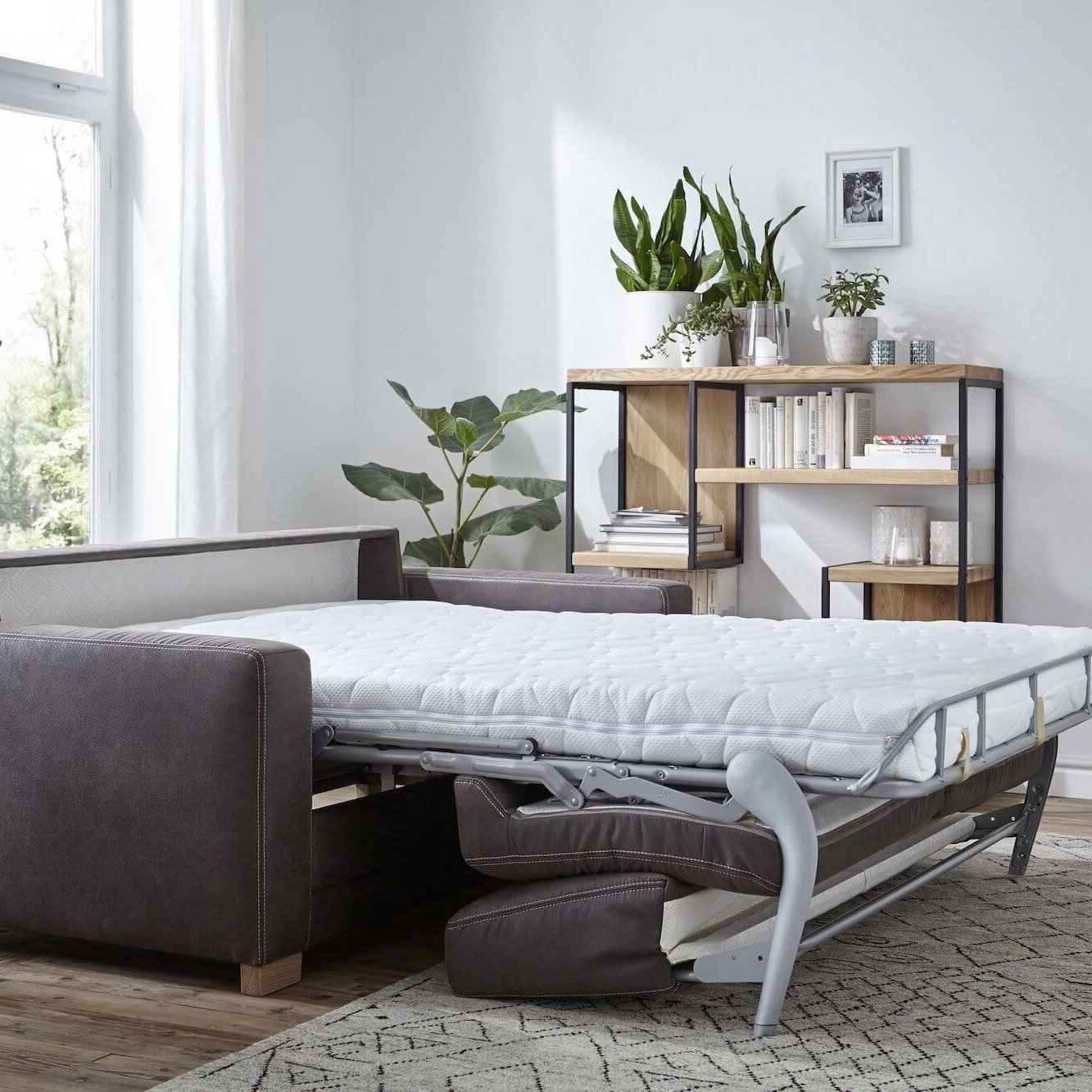 Schlafsofa Lakeville von natura Home, braune Microfaser, Füße aus Holz