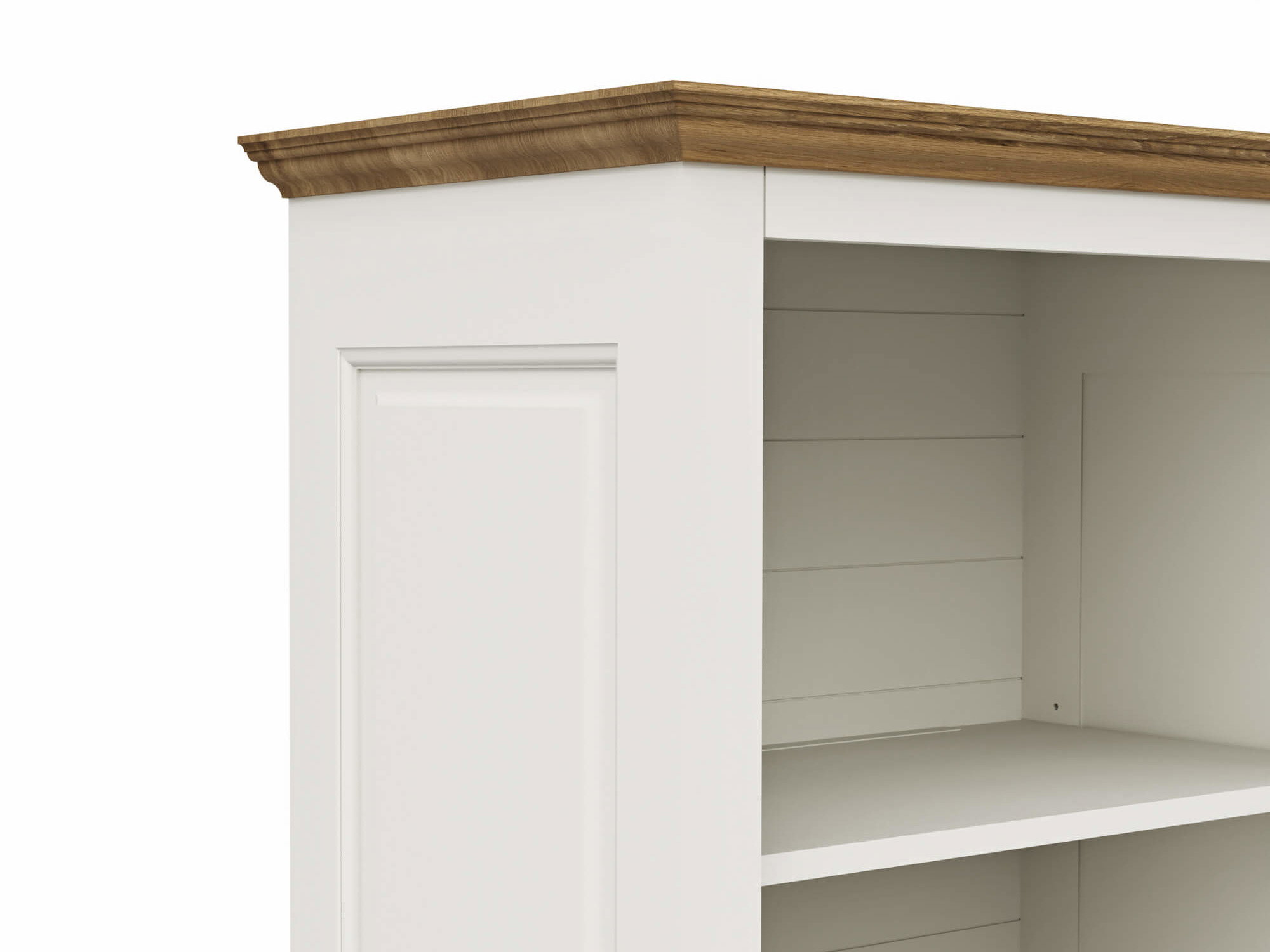Bücherschrank Louisiana - teilmassiv, Weiß, mit Platte aus massiver Eiche, von Lebensart