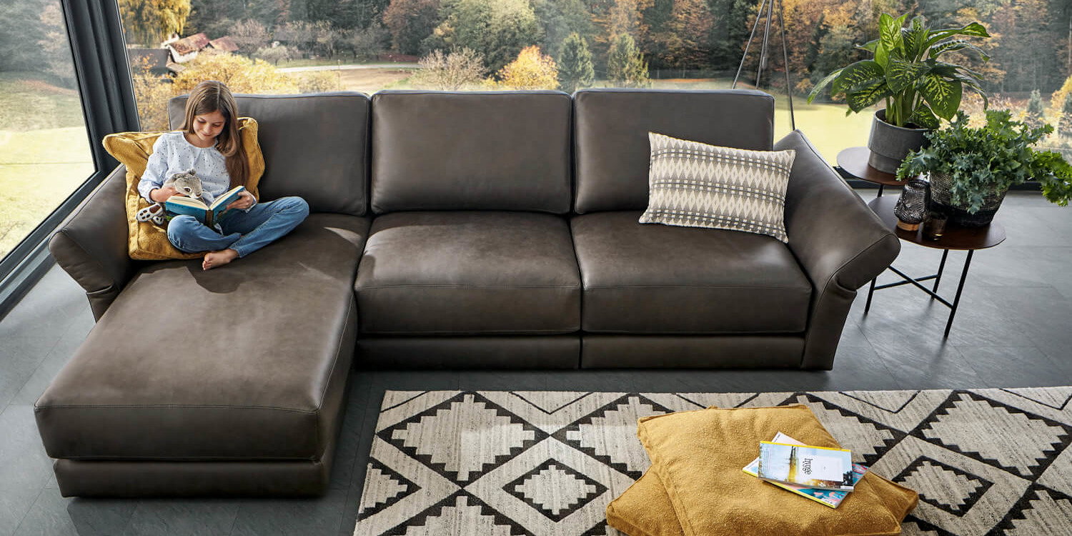 Braunes Ecksofa mit Lederbezug