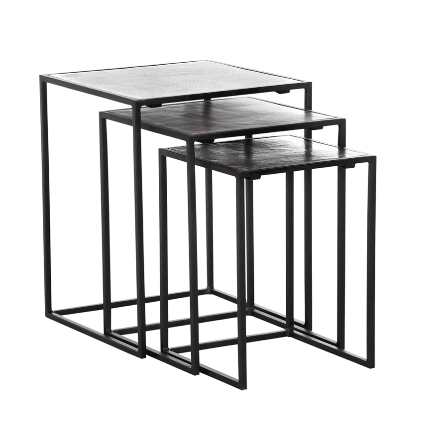 Beistelltisch-3-er Set Coffe - LBH ca. 41x41x52 cm, Metall, Schwarz von Comfort Republic