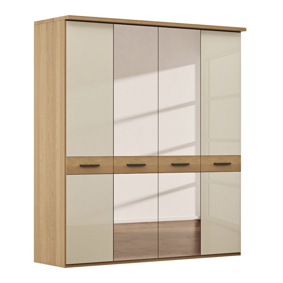 Drehtürenschrank Lenoso - B. ca. 200 cm, Glas Champagner, Spiegel