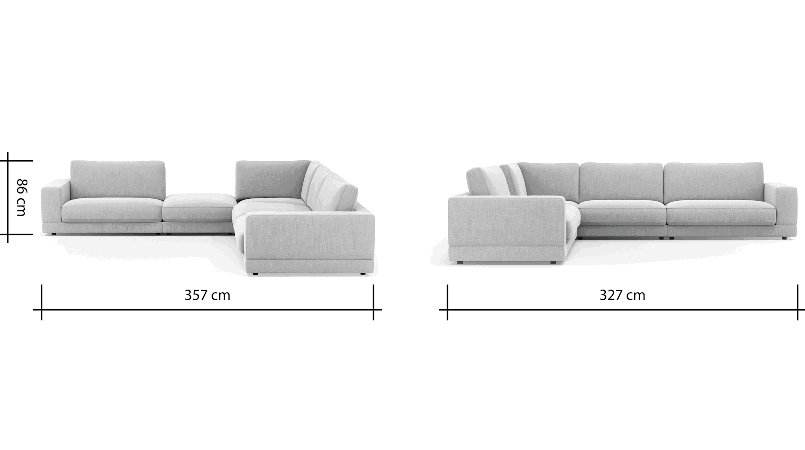Ecksofa Juni - Ecke links mit 3-Sitzer, Stoff, Hellgrau