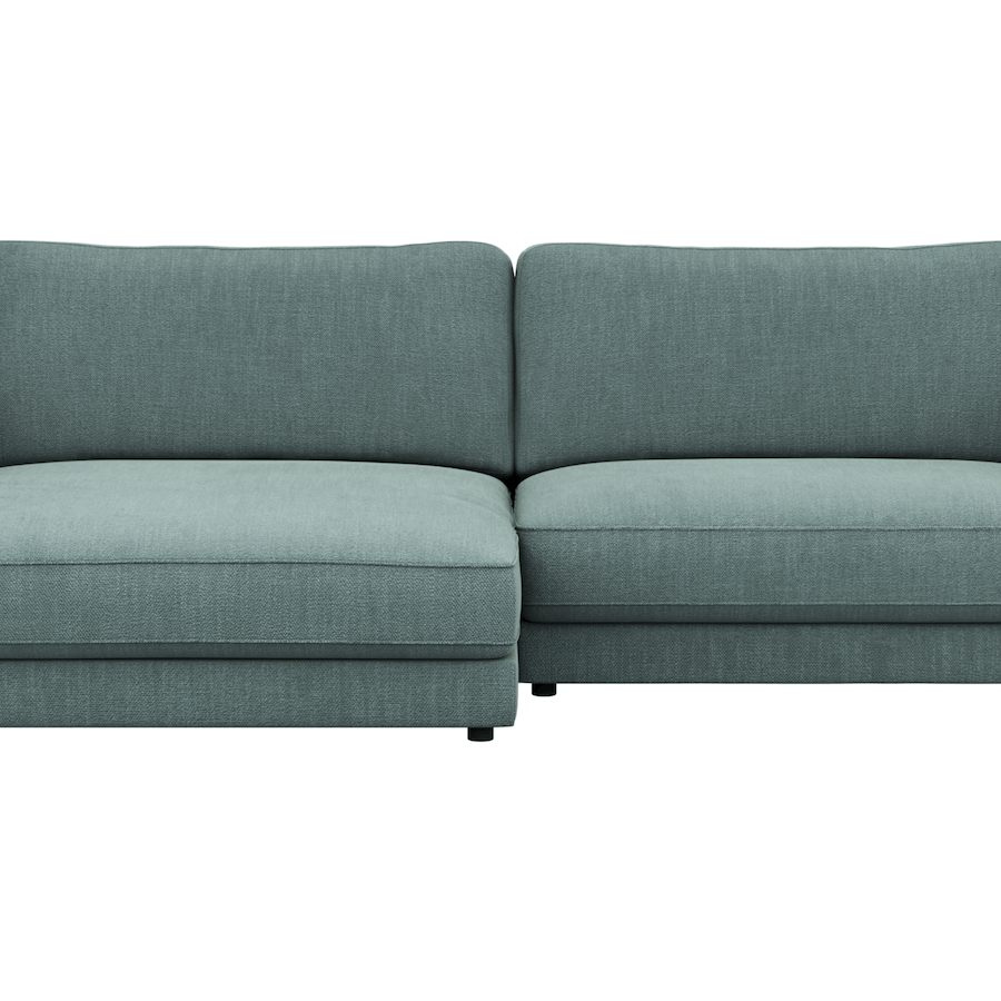 1,5 Sitzer Sofa Juni in Petrol Flachgewebe mit Longchair links oder rechts von Raum.Freunde