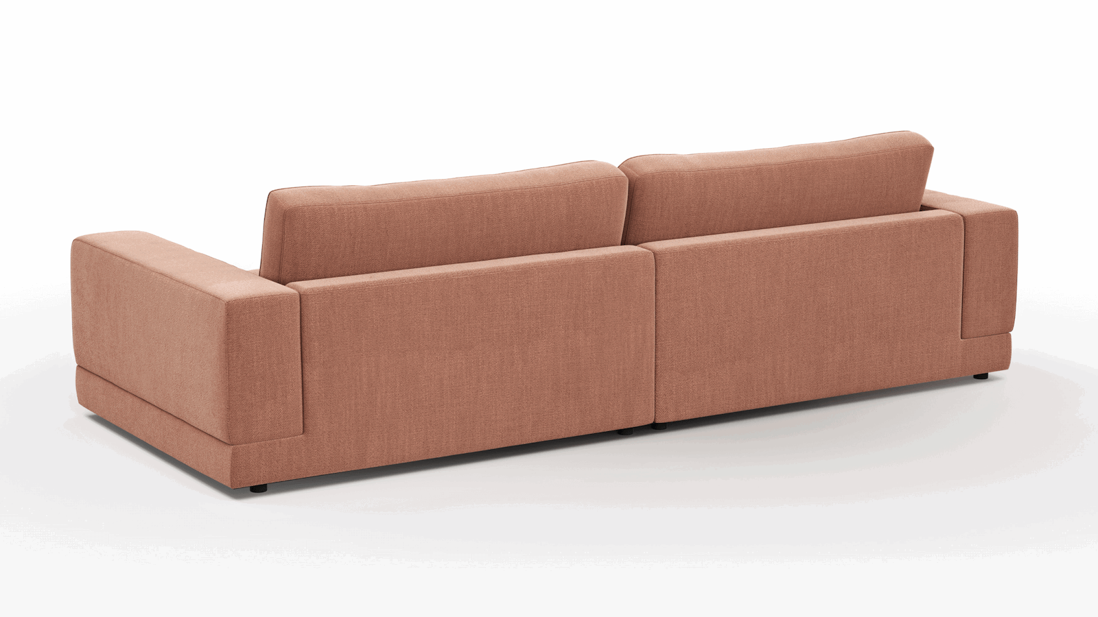 1,5 Sitzer Sofa Juni in Pfirsich Flachgewebe mit Longchair links oder rechts von Raum.Freunde