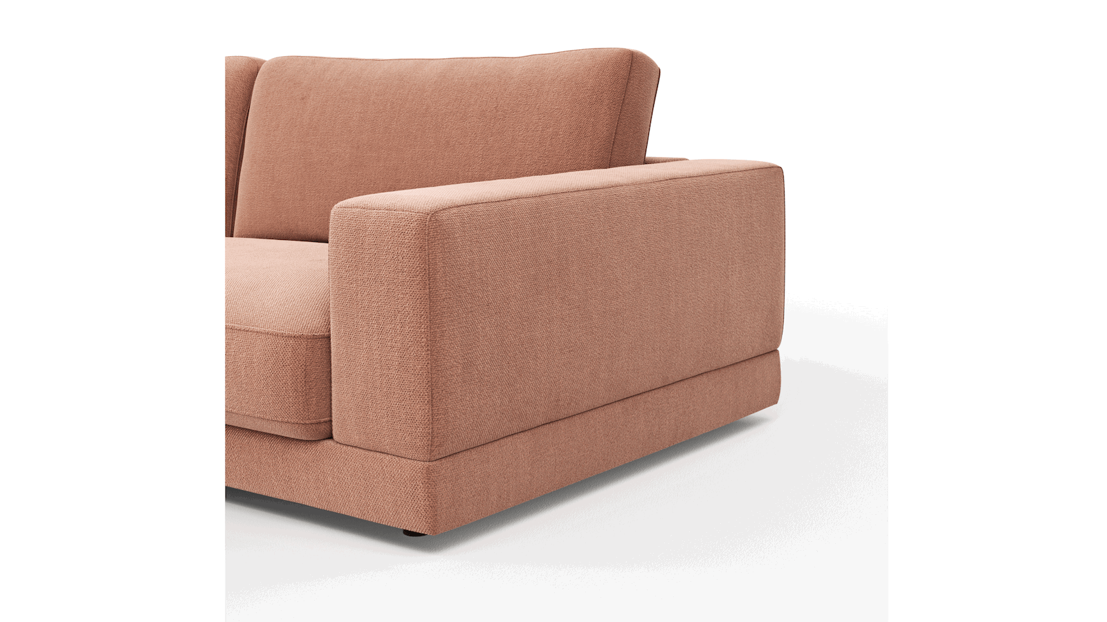1,5 Sitzer Sofa Juni in Pfirsich Flachgewebe mit Longchair links oder rechts von Raum.Freunde