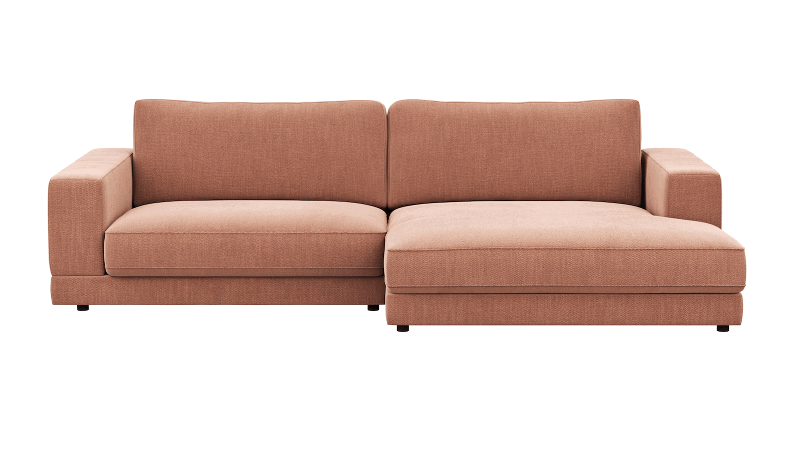 1,5 Sitzer Sofa Juni in Pfirsich Flachgewebe mit Longchair links oder rechts von Raum.Freunde