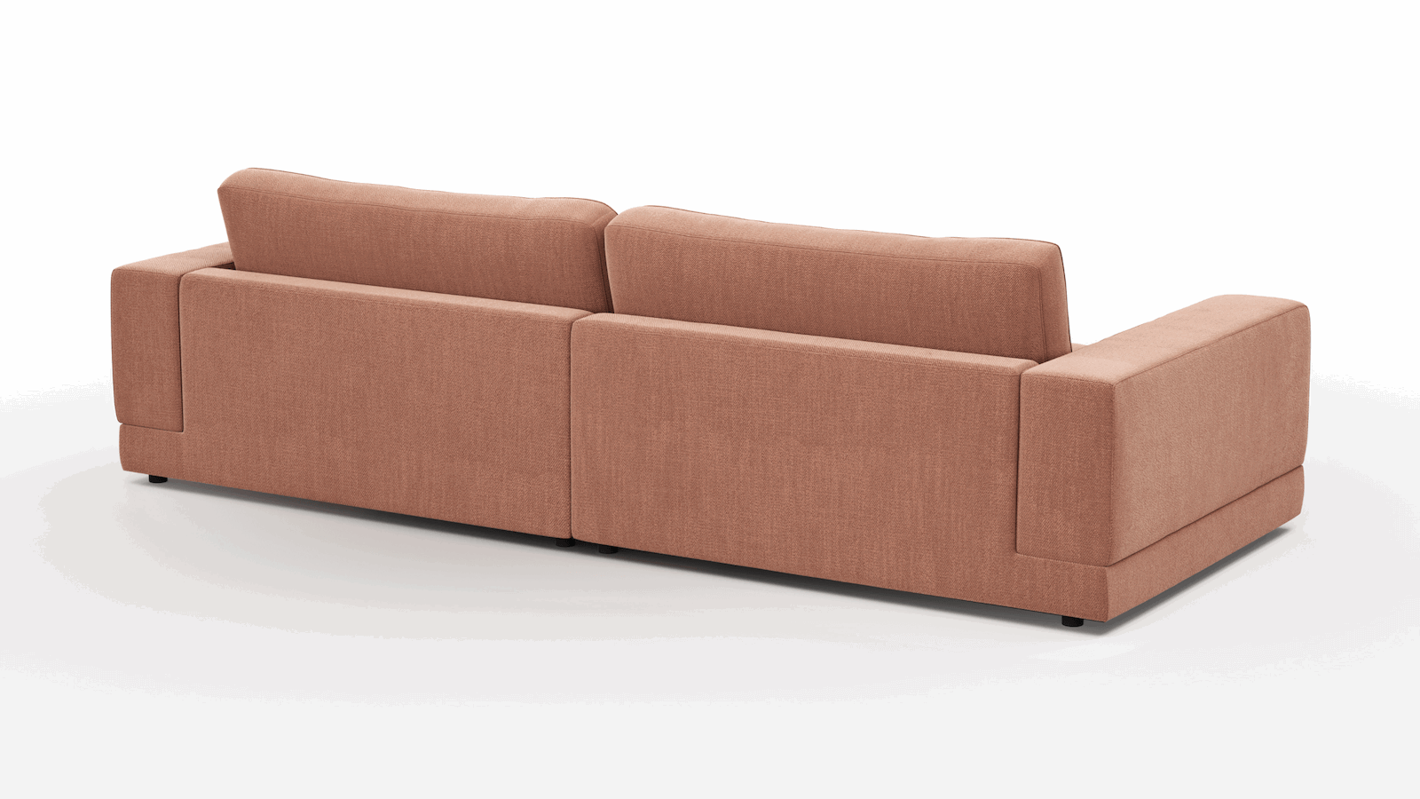 1,5 Sitzer Sofa Juni in Pfirsich Flachgewebe mit Longchair links oder rechts von Raum.Freunde