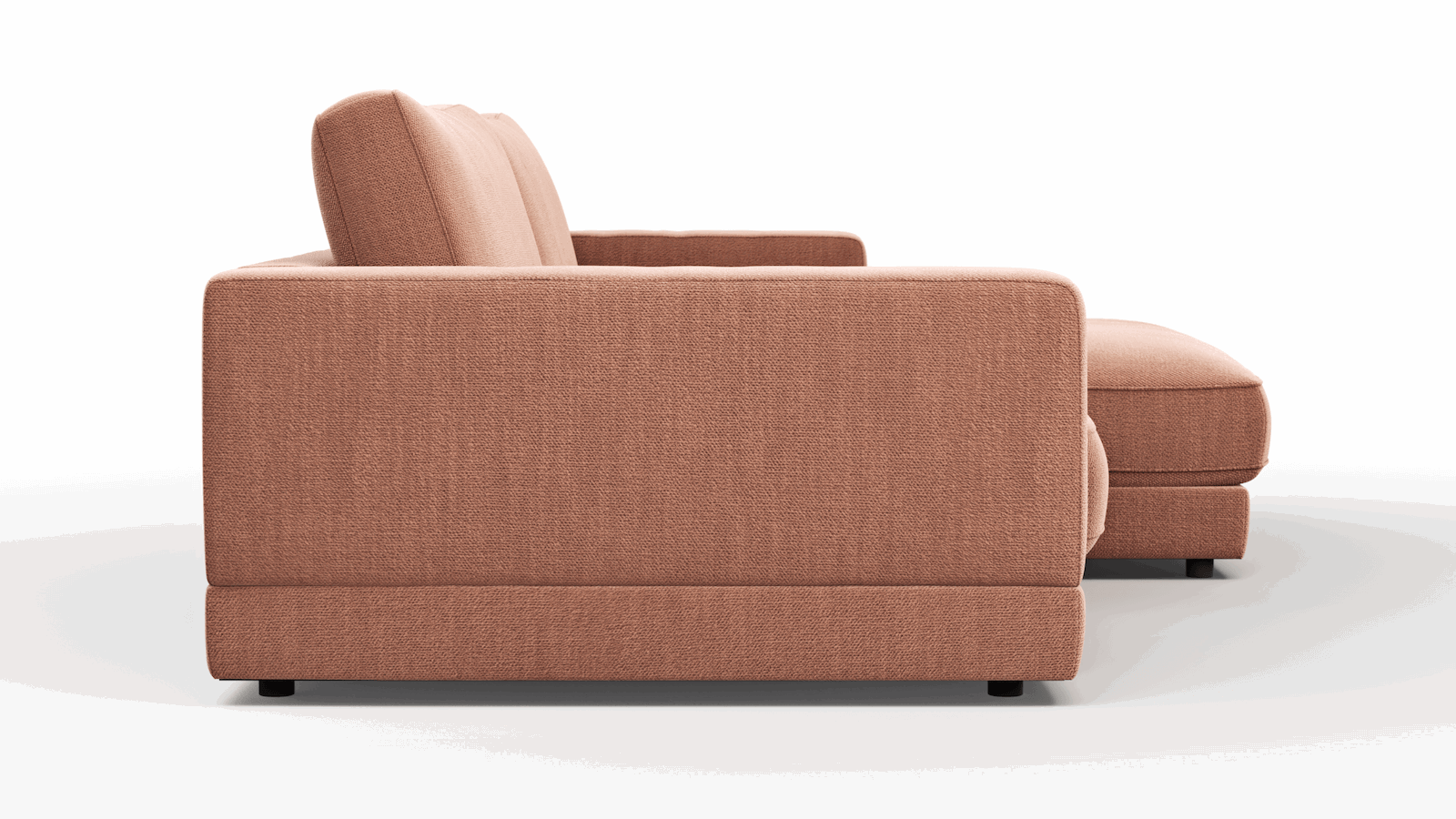 1,5 Sitzer Sofa Juni in Pfirsich Flachgewebe mit Longchair links oder rechts von Raum.Freunde