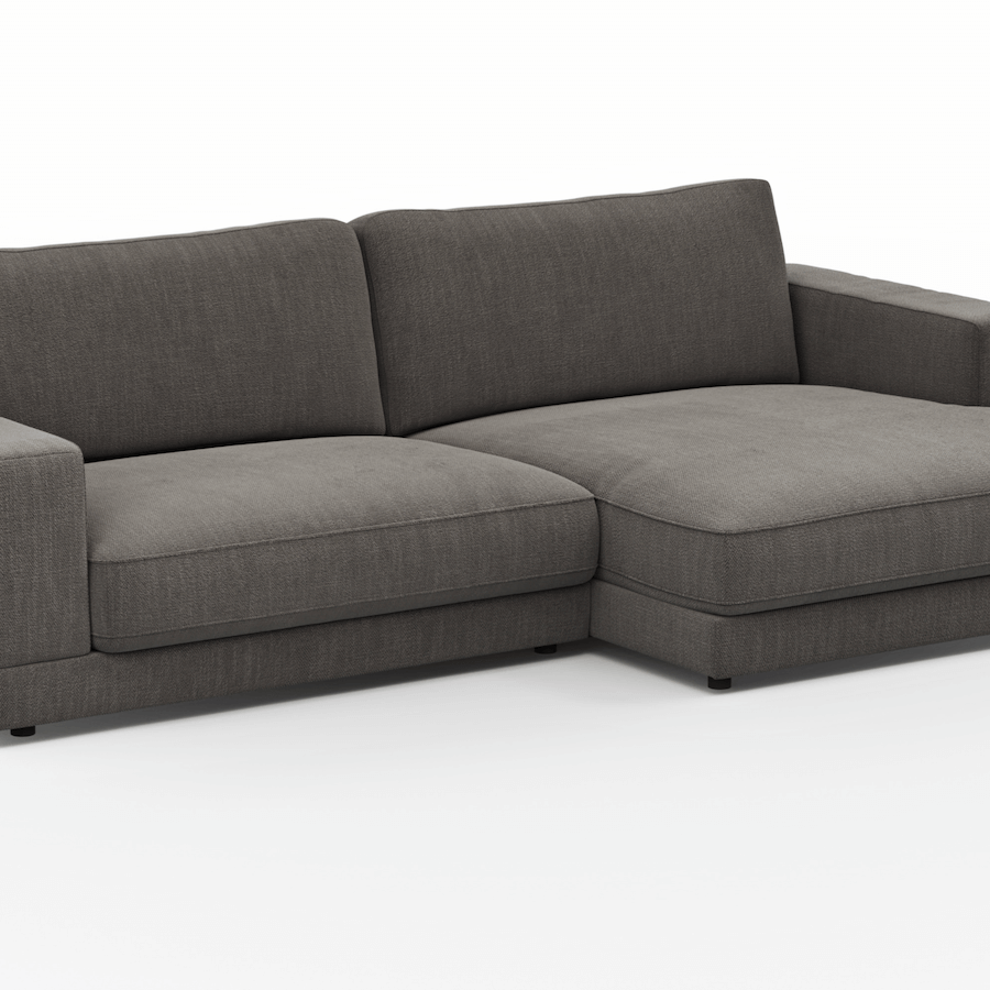 1,5 Sitzer Sofa Juni in Schwarz Flachgewebe mit Longchair links oder rechts von Raum.Freunde