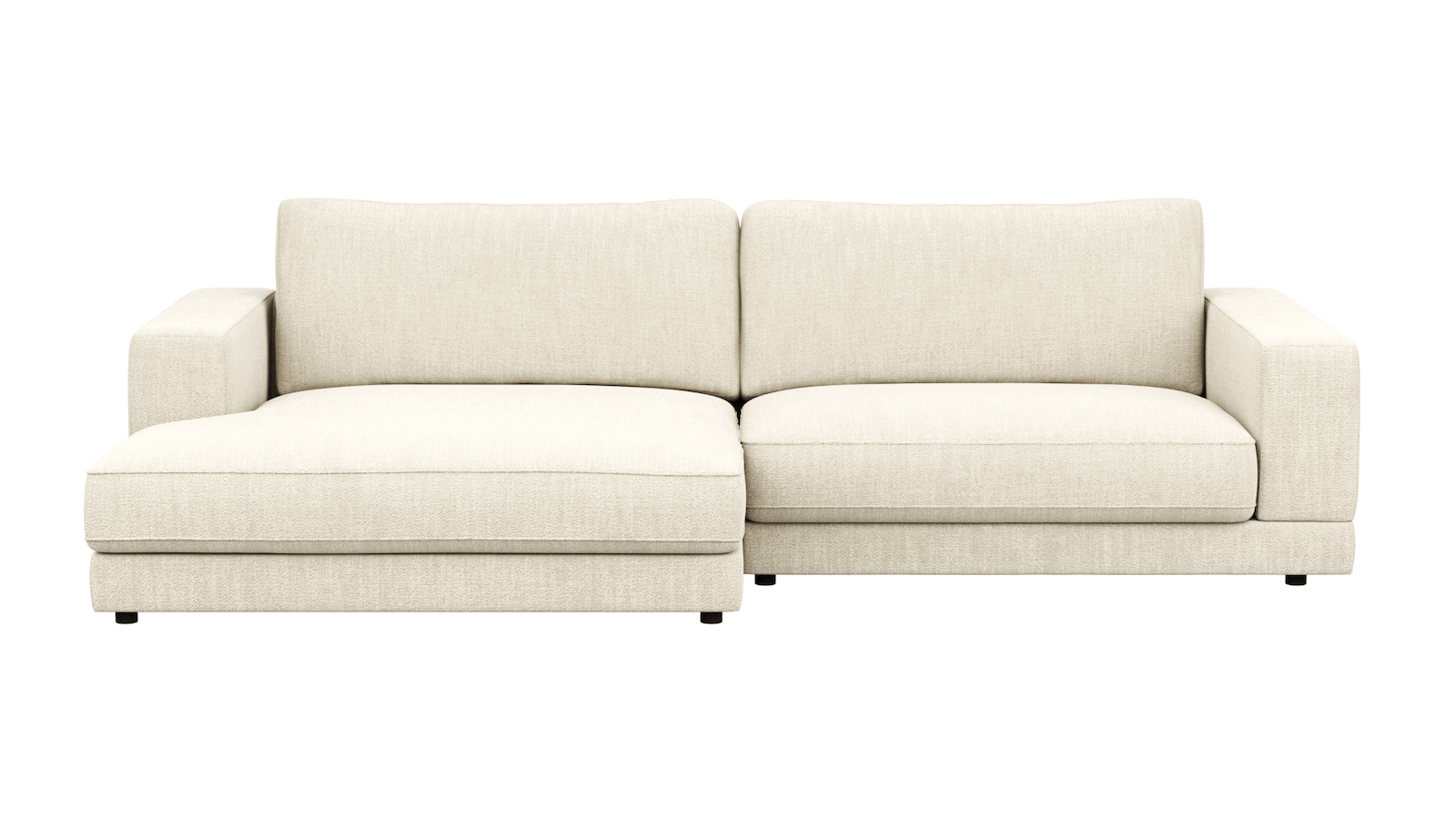 1,5 Sitzer Sofa Juni in Weiß Flachgewebe mit Longchair links oder rechts von Raum.Freunde