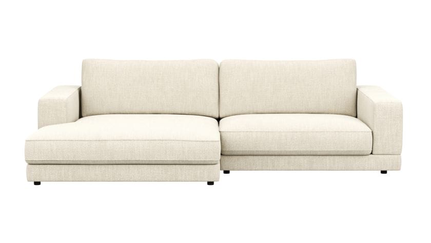 1,5 Sitzer Sofa Juni in Weiß Flachgewebe mit Longchair links oder rechts von Raum.Freunde