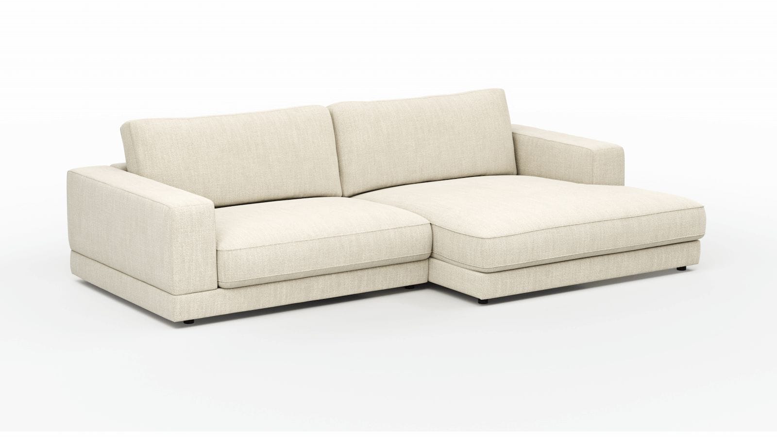 1,5 Sitzer Sofa Juni in Weiß Flachgewebe mit Longchair links oder rechts von Raum.Freunde