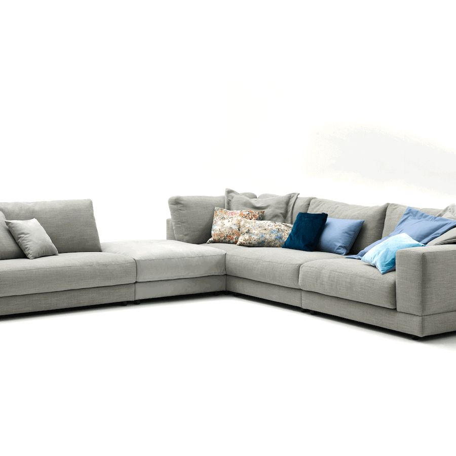 Ecksofa Juni - Ecke links mit 3-Sitzer, Stoff, Hellgrau von Raum.Freunde