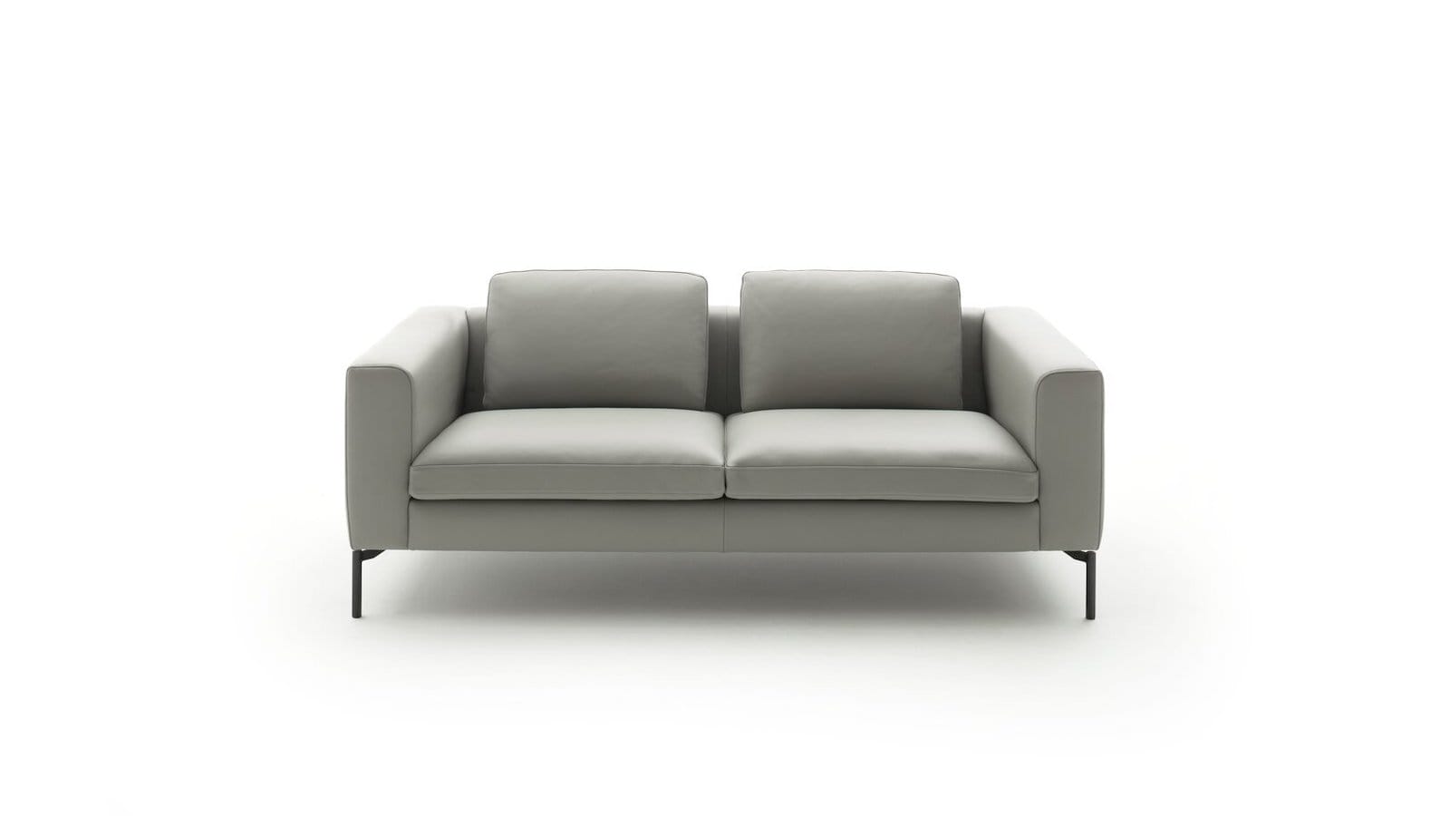 Sofa Lenni Style - 2-Sitzer, Leder, Steingrau, luftige Kisssen