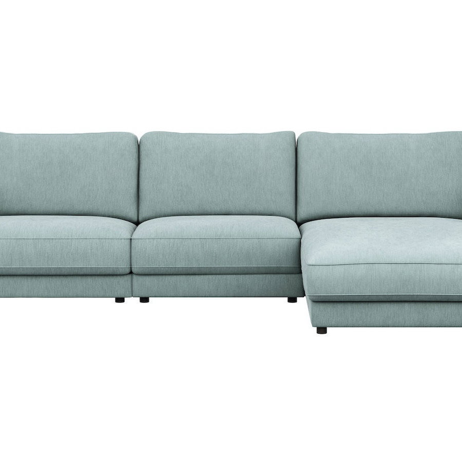Ecksofa Juni - 2-Sitzer mit Longchair rechts, Stoff, Hellblau von Raum.Freunde