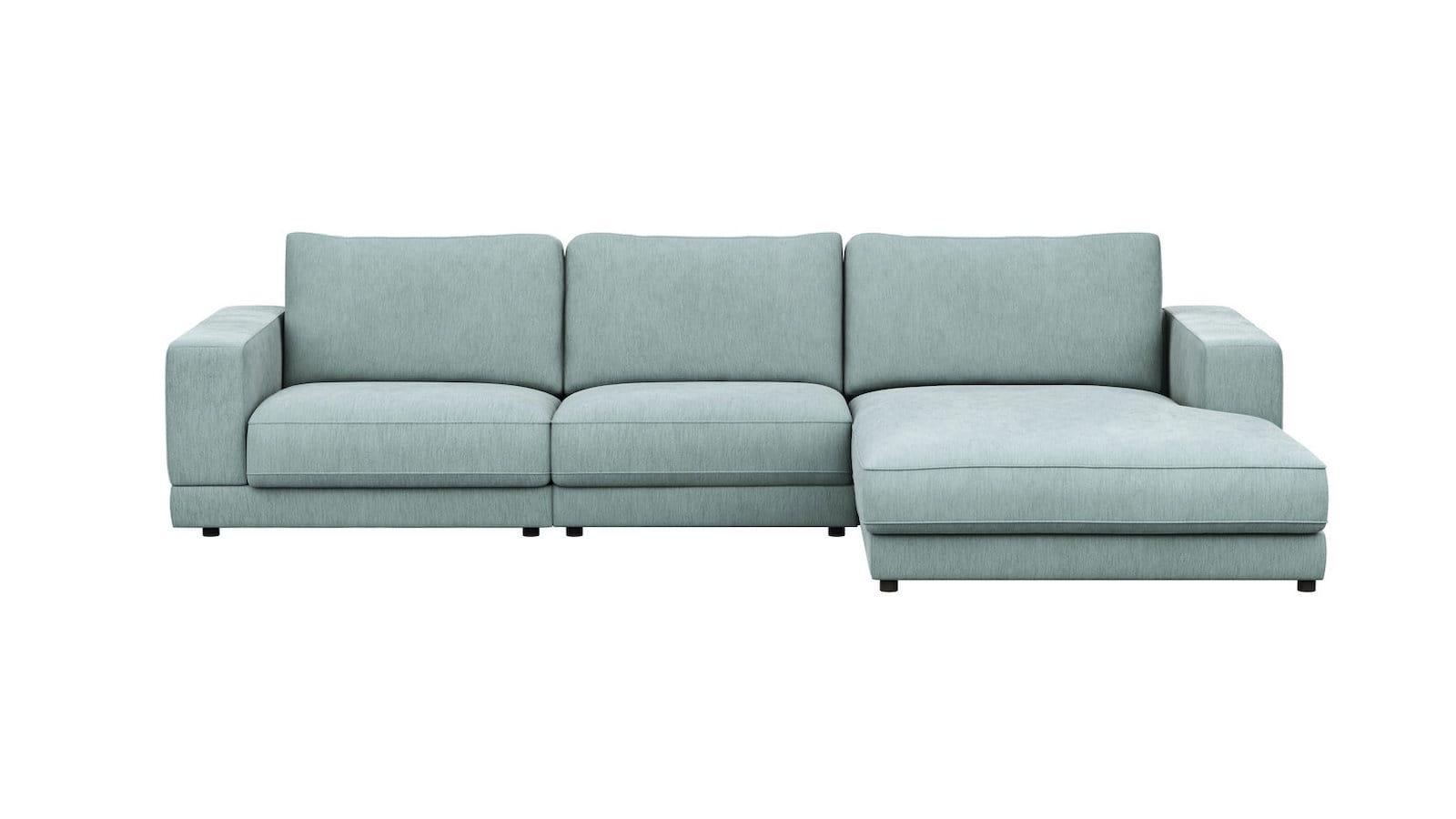 Ecksofa Juni - 2-Sitzer mit Longchair rechts, Stoff, Hellblau von Raum.Freunde