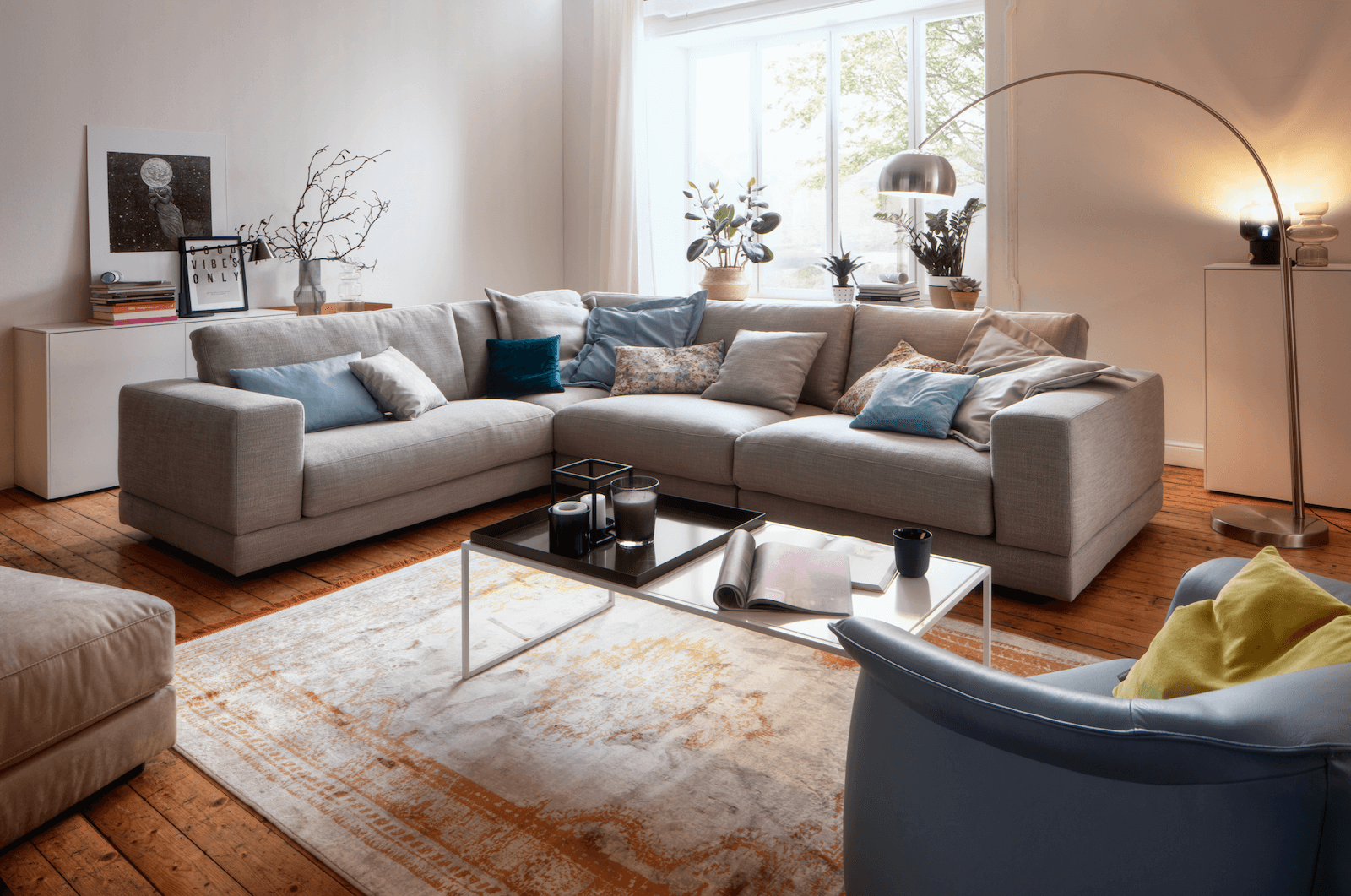 Ecksofa Juni - Ecke links mit 2,5-Sitzer, Stoff, Hellgrau von Raum.Freunde