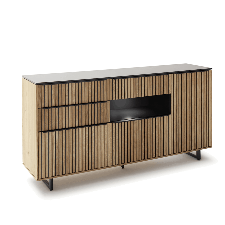 Sideboard Stav - mit Beleuchtung, BHT ca. 168x85x40 cm, Asteiche teilmassiv, geölt von Raum.Freunde