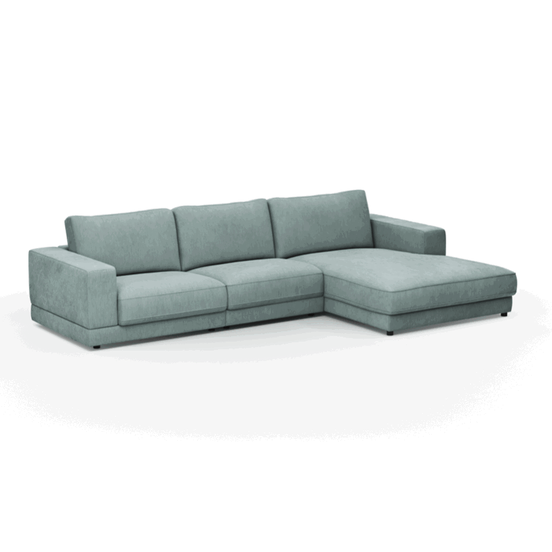 Ecksofa Juni - Longchair links oder rechts mit 2-Sitzer, Stoff, Hellblau