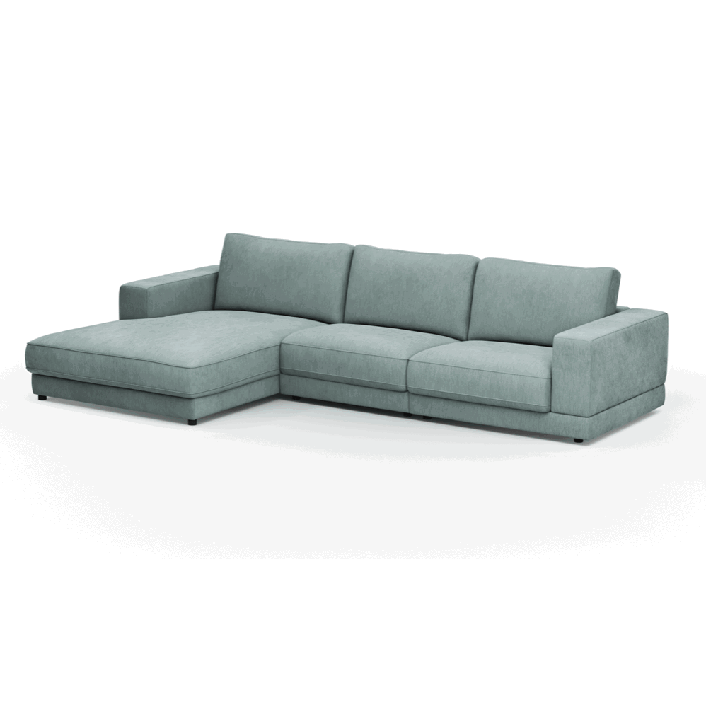 Ecksofa Juni - Longchair links oder rechts mit 2-Sitzer, Stoff, Hellblau