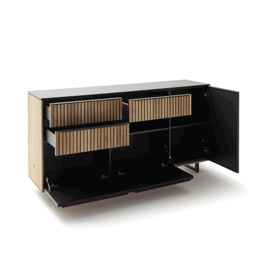 Sideboard Stav - BHT ca. 168x85x40 cm, Asteiche geölt, Metallkufen von Raum.Freunde, mit oder ohne Beleuchtung