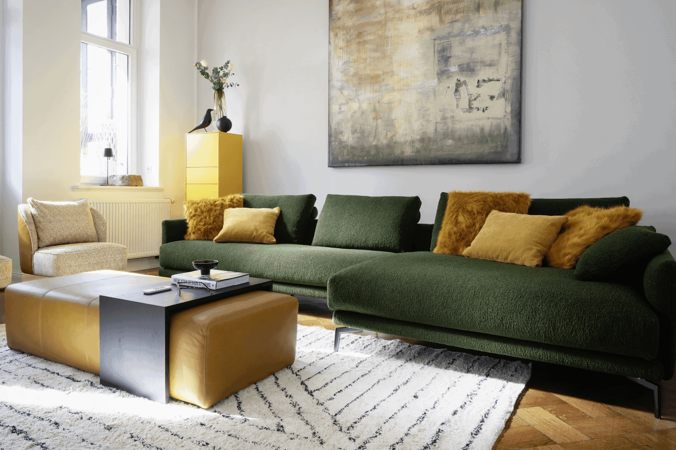 Ecksofa Cuneo - 2,5-Sitzer, Longchair rechts, Stoff, Grün