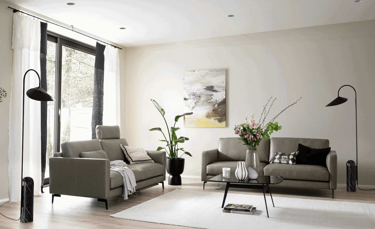 Sofa Cuneo - 2-Sitzer, Leder, Graubraun, Relaxfuntkion, motorisch von Contur einrichten