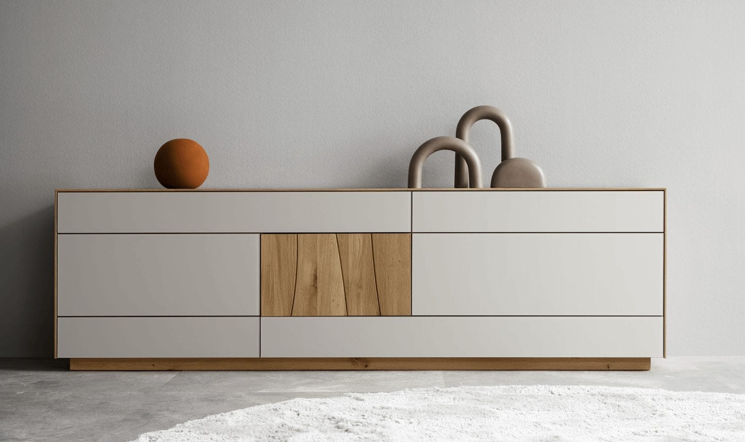 Sideboard Mileto - BHT ca. 234x65x46 cm, MDF, Lichtgrau, Naturdesign