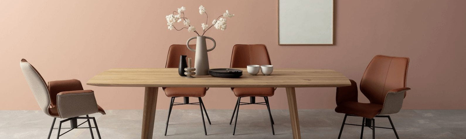 Esstisch 3100 - LB ca. 220x100 cm, Asteiche Bianco massiv, Holzwange