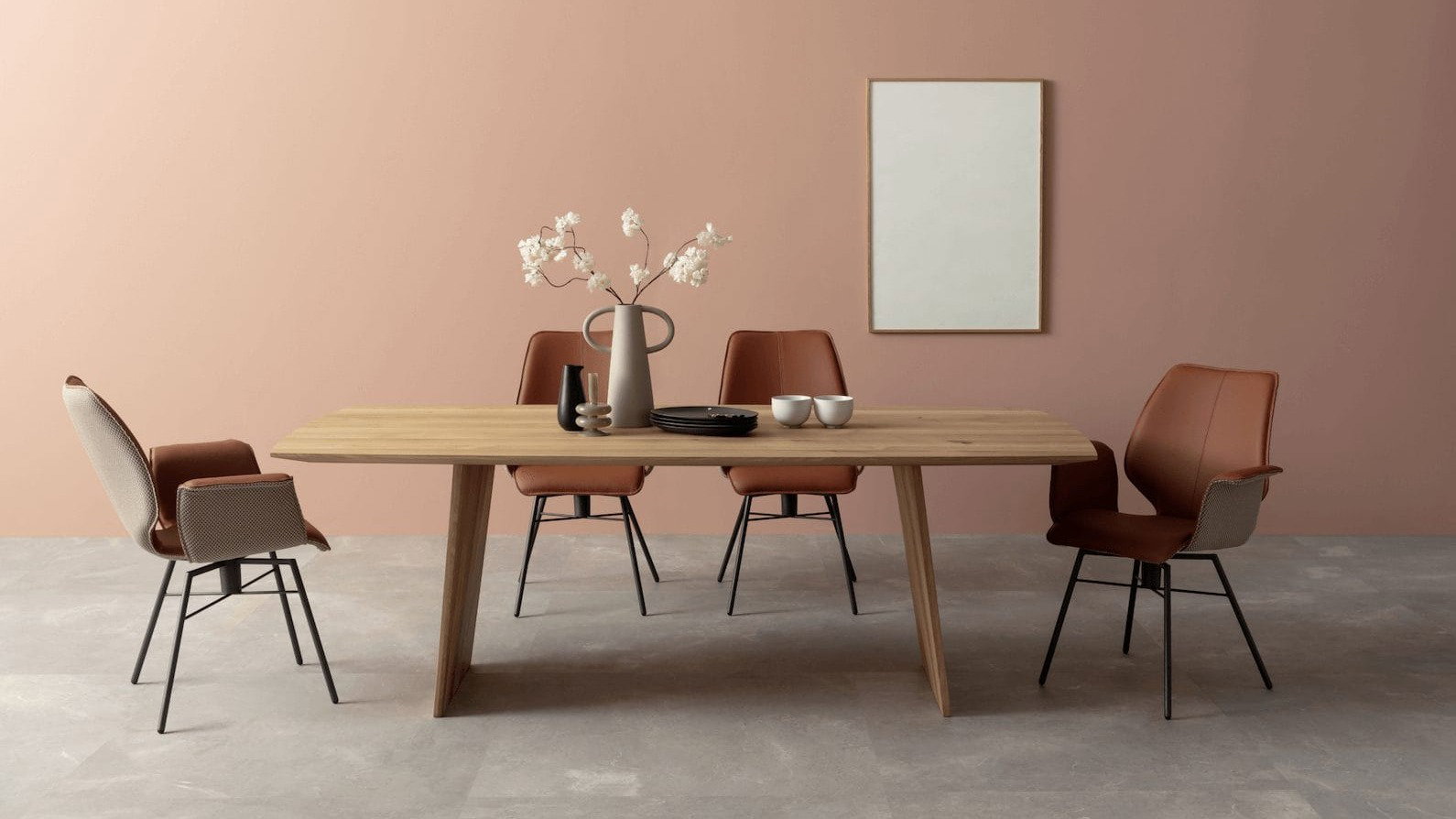 Esstisch 3100 - LB ca. 220x100 cm, Asteiche Bianco massiv, Holzwange