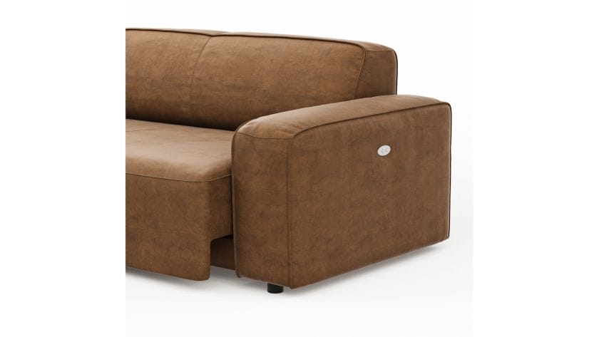 Ecksofa Denver - Longchair links mit 2,5-Sitzer inkl. Sitzvorzug (motorisch), Stoff, Braun von Natura Home