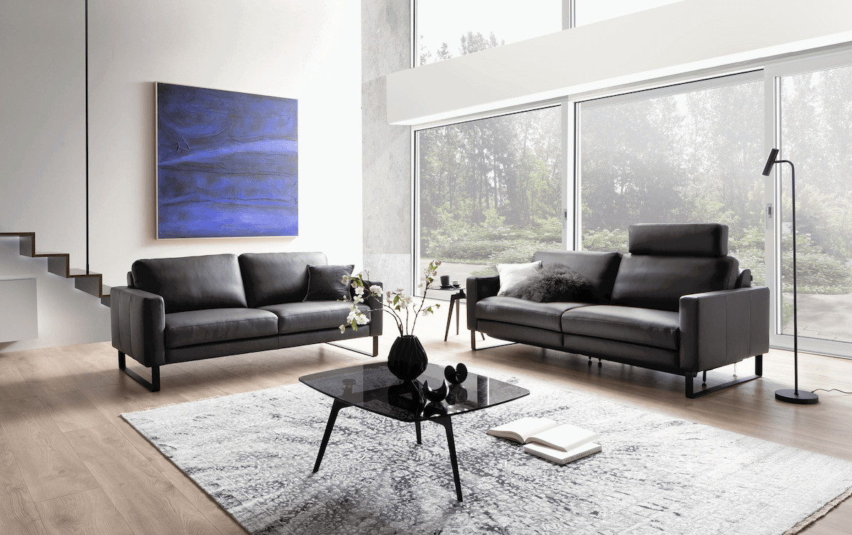 Sofa Enna - 3-Sitzer, Leder, Anthrazit von Contur