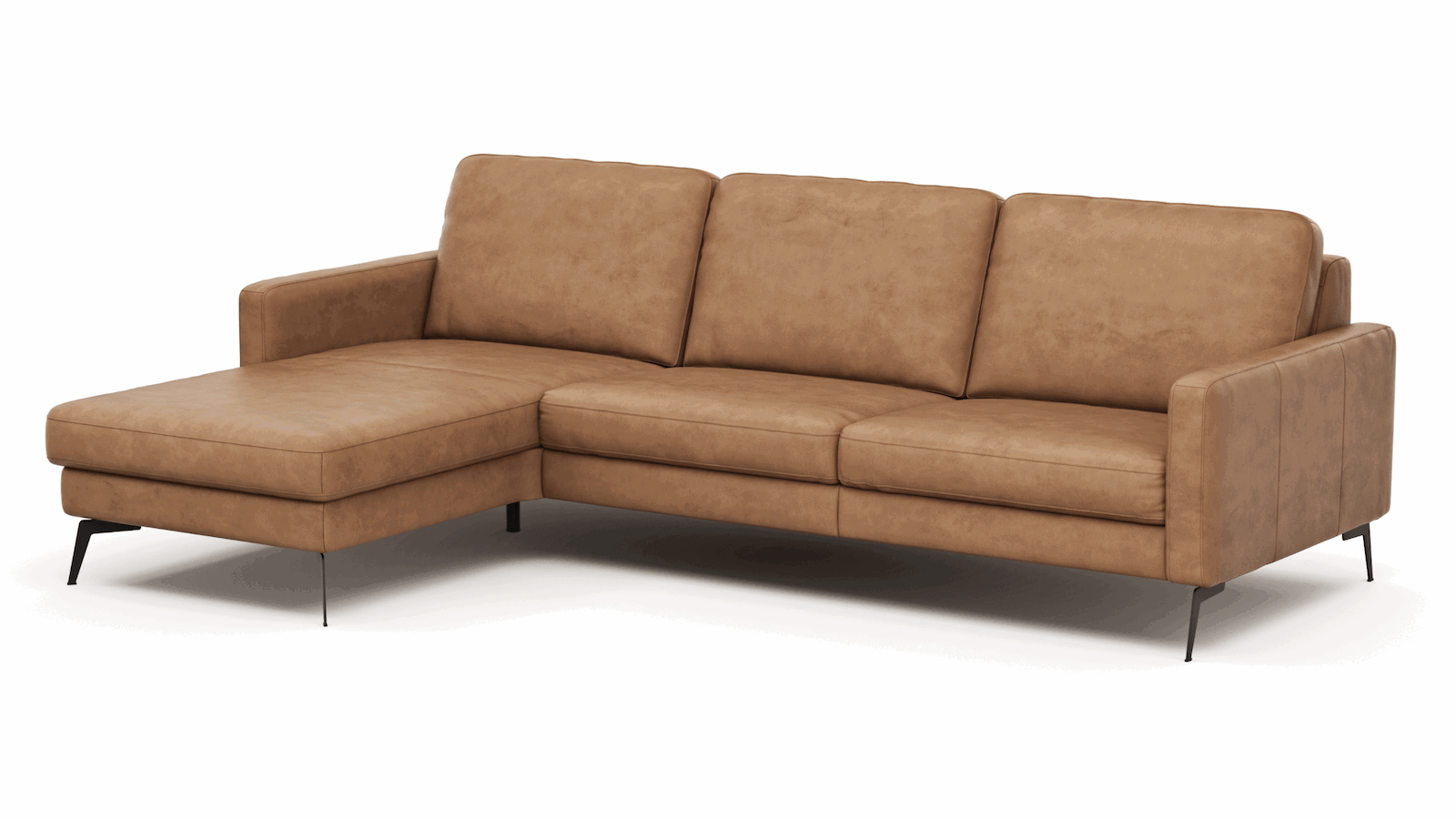 Ecksofa Enna - Longchair Links mit 3-Sitzer, Armlehne A, Leder, in verschiedenen Farben, von Contur Einrichten
