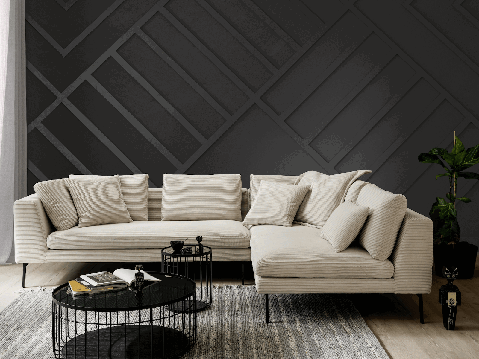 Ecksofa Helmi - 2,5-Sitzer, Ecke rechts, Cord, Creme von Raum.Freunde