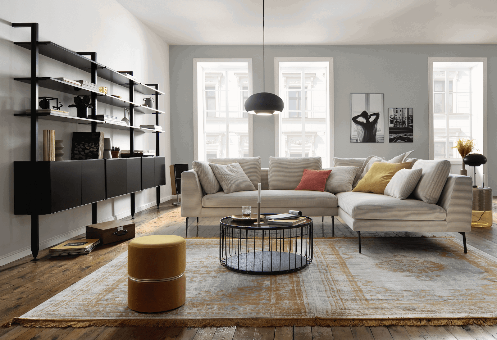 Ecksofa Helmi - 2,5-Sitzer, Ecke rechts, Cord, Creme von Raum.Freunde