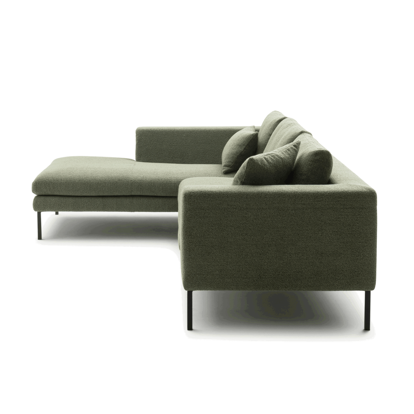 Ecksofa Helmi - Longchair links, 2,5-Sitzer, Stoff, Eukalyptus von Raum.Freunde