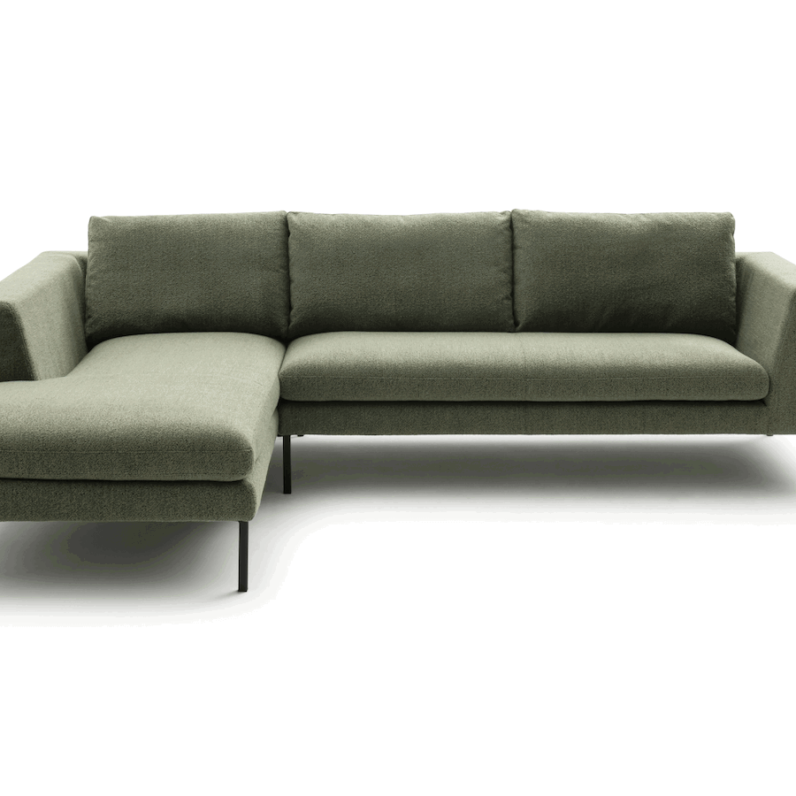 Ecksofa Helmi - Longchair links, 2,5-Sitzer, Stoff, Eukalyptus von Raum.Freunde