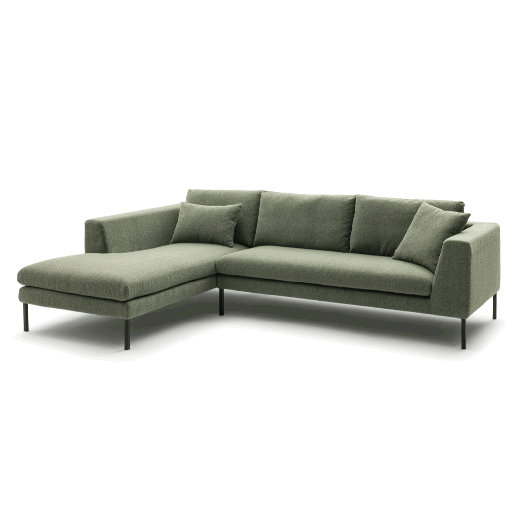 Ecksofa Helmi - Longchair links, 2,5-Sitzer, Stoff, Eukalyptus von Raum.Freunde