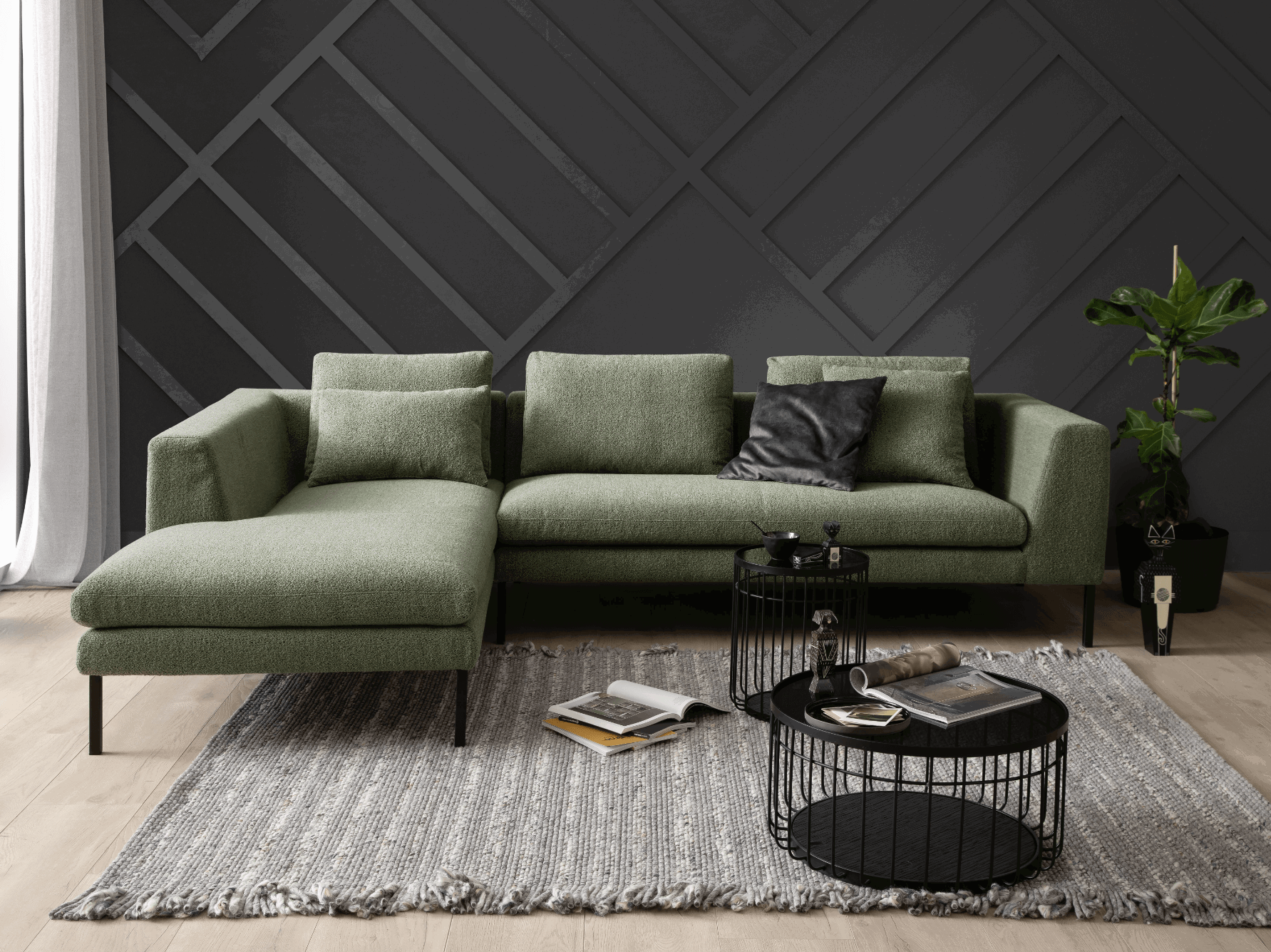 Ecksofa Helmi - Longchair links, 2,5-Sitzer, Stoff, Eukalyptus von Raum.Freunde