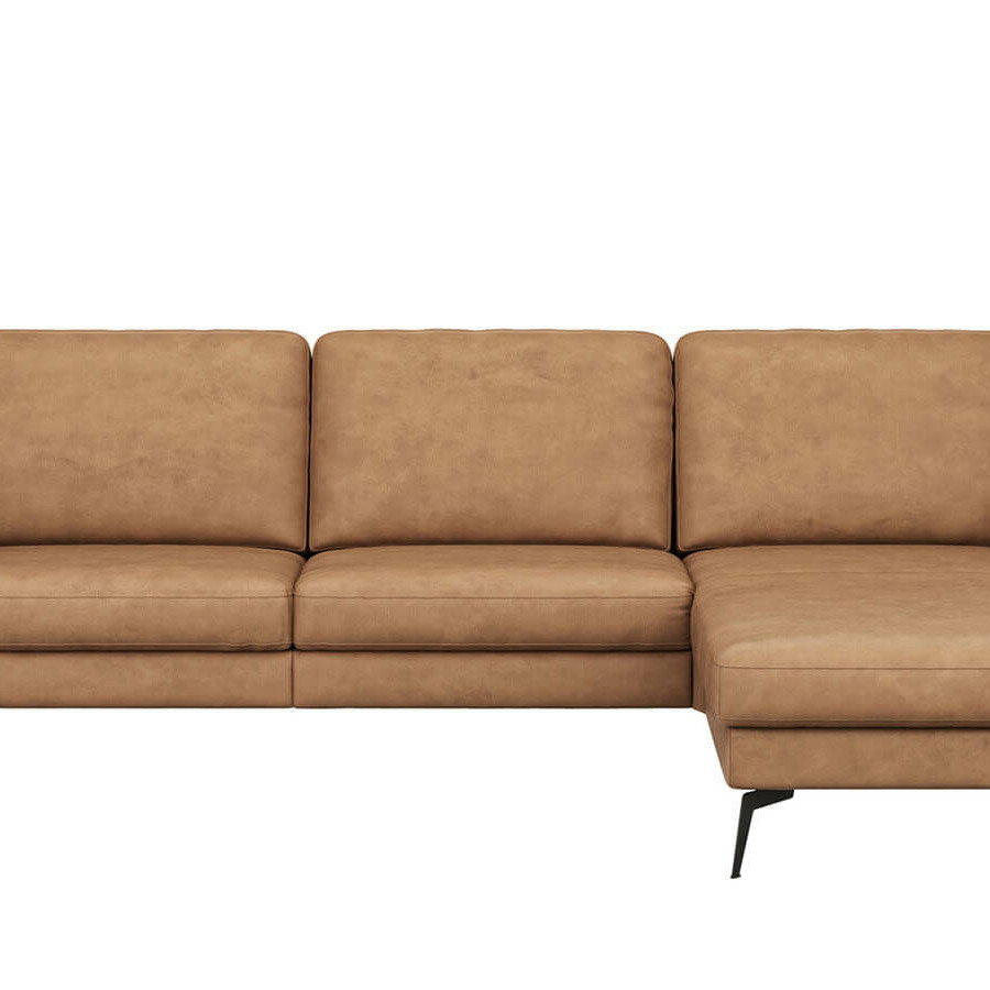 Ecksofa Enna - 3-Sitzer mit Longchair rechts, Armlehne A, Leder, Cognac