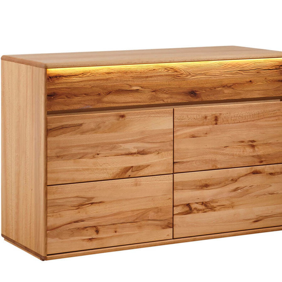 Sideboard Hillsboro - inkl. Beleuchtung, Buche/Kernbuche natur, geölt von Natura Home