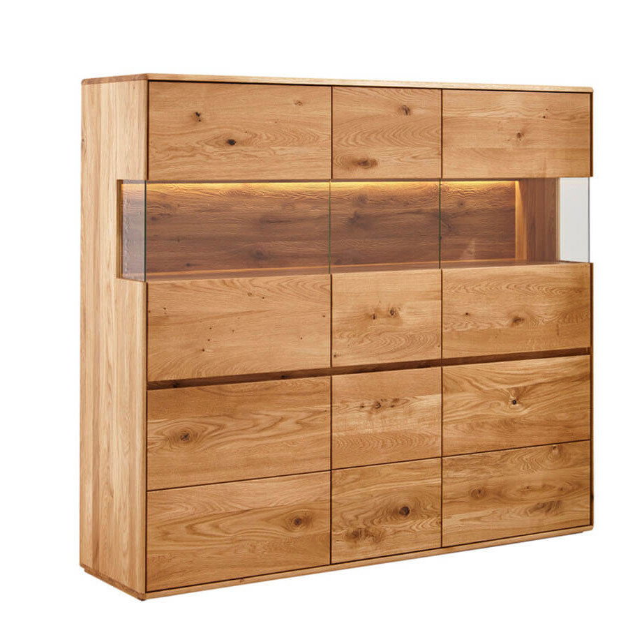 Highboard Hillsboro - inkl. Beleuchtung, Wildeiche natur, geölt von Natura Home