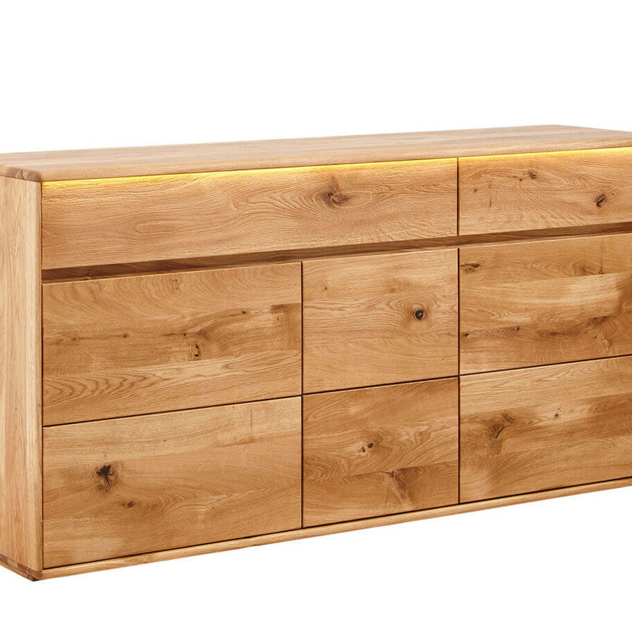 Sideboard Hillsboro - inkl. Beleuchtung, Wildeiche natur, geölt von Natura Home
